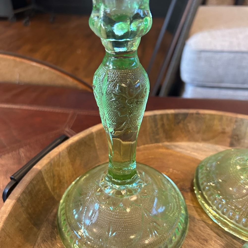 Vintage Green Glass Candle Holders